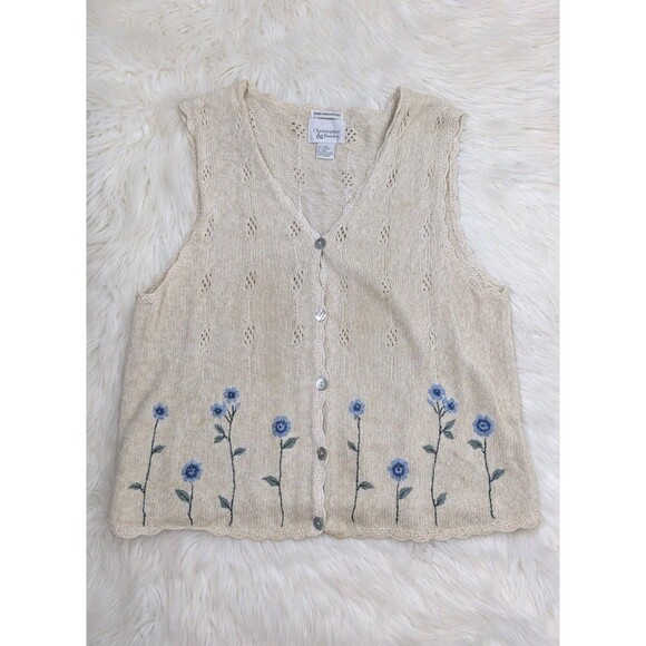 Christopher & Banks Sweaters - Christopher & Banks Women Size Large Sweater Vest Embroidered Floral GrandmaCore